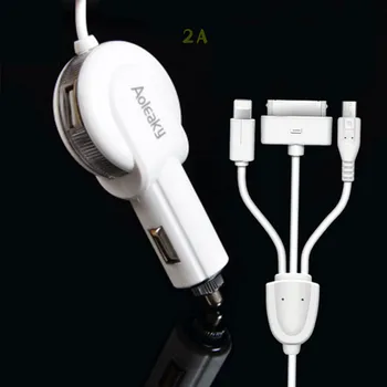 

10pcs/lot [3 USB Ports Cable] Car Charger 2.1A Fast mobile phone charger With 1.2m Cable For iPhone7 Samsung S7 USB 3 in 1
