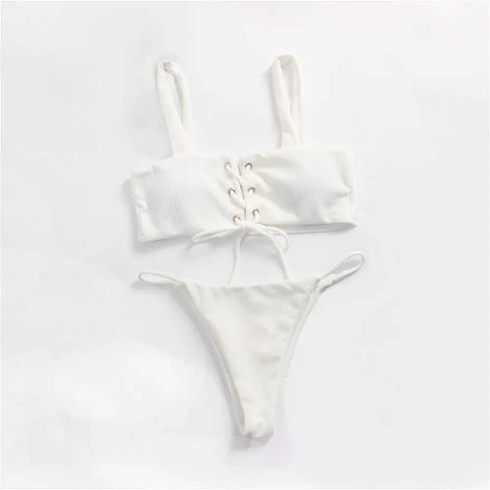 

sexy bikini 2019 mujer Pure color Camisole Bandage adjust Breast pad Swimming bikinis set swimwear women swimsuit biquini mayo