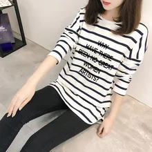 Новая подиумная футболка для женщин "почему не было отличных женщин художников" Повседневная Женская с длинным рукавом в полоску с буквенным принтом