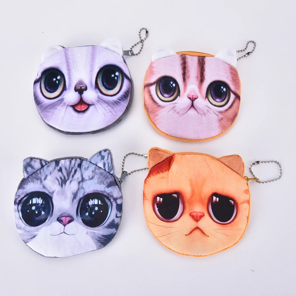 1PCS 3D Cute Cartoon Cat Face Coin Purse Female Money Storage Pouch Women Zipper Coin Bag Coin Wallet For Children