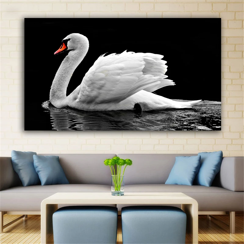 

RELIABLI ART Quadro White Swan Animal Pictures Canvas Painting Home Decor Decorative Painting Wall Pictures For Living Room