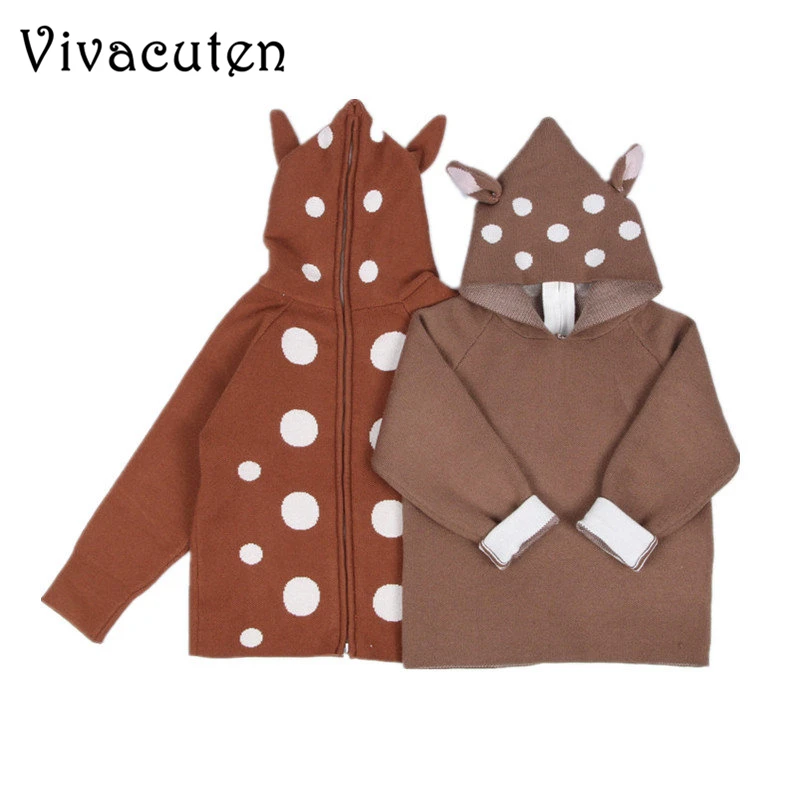 

Baby Autumn Winter Coat Infant Boys and Girls Wave Point Deer Ears Design Hooded Kint Sweater Coat Cotton Pullover Child Clothes