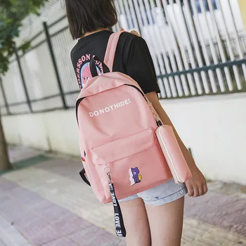 

Canvas Shoulders 2019 Campus Wind Cartoon Bear Three-piece Student A Bag Leisure school bags for teenage girls mochila backpack