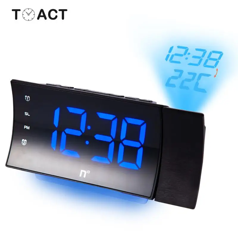 8Eninise Digital Radio Alarm Clock Projection LED Display Table Wall FM Radio Clock Blue 