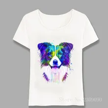 Крутая футболка Border Collie Art с акварельным принтом, модная женская футболка, милые повседневные топы для девочек, простые футболки для любителей собак Harajuku