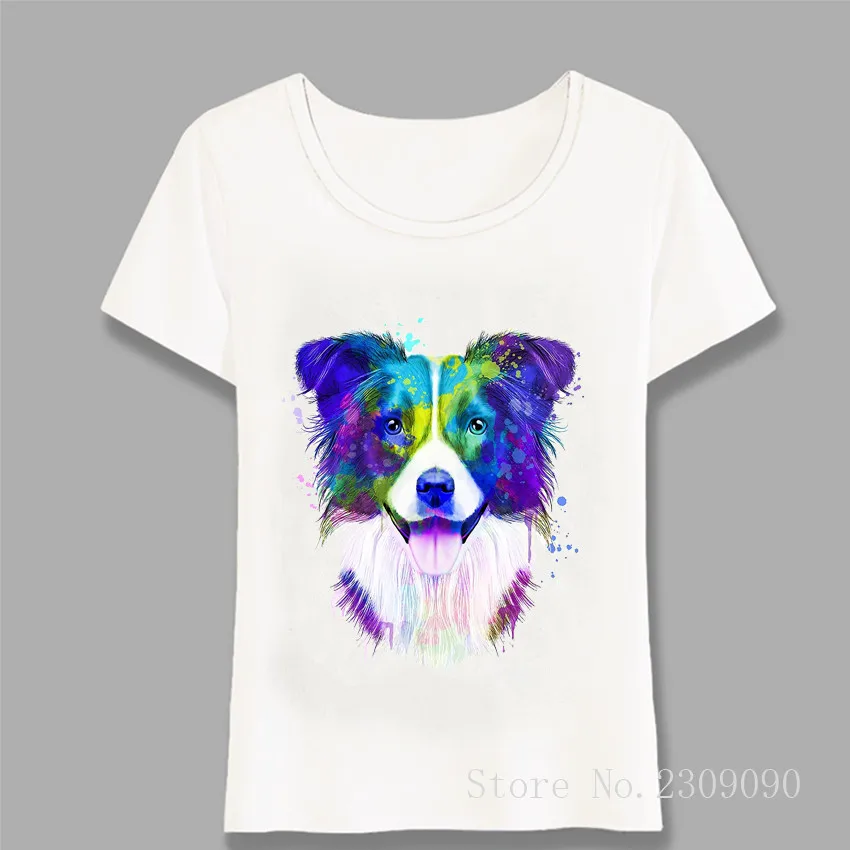 

Cool Border Collie Art Watercolor Print T-Shirt Fashion Women T-shirt Cute Girl Casual Tops Dog Lovers Simple Tees Harajuku