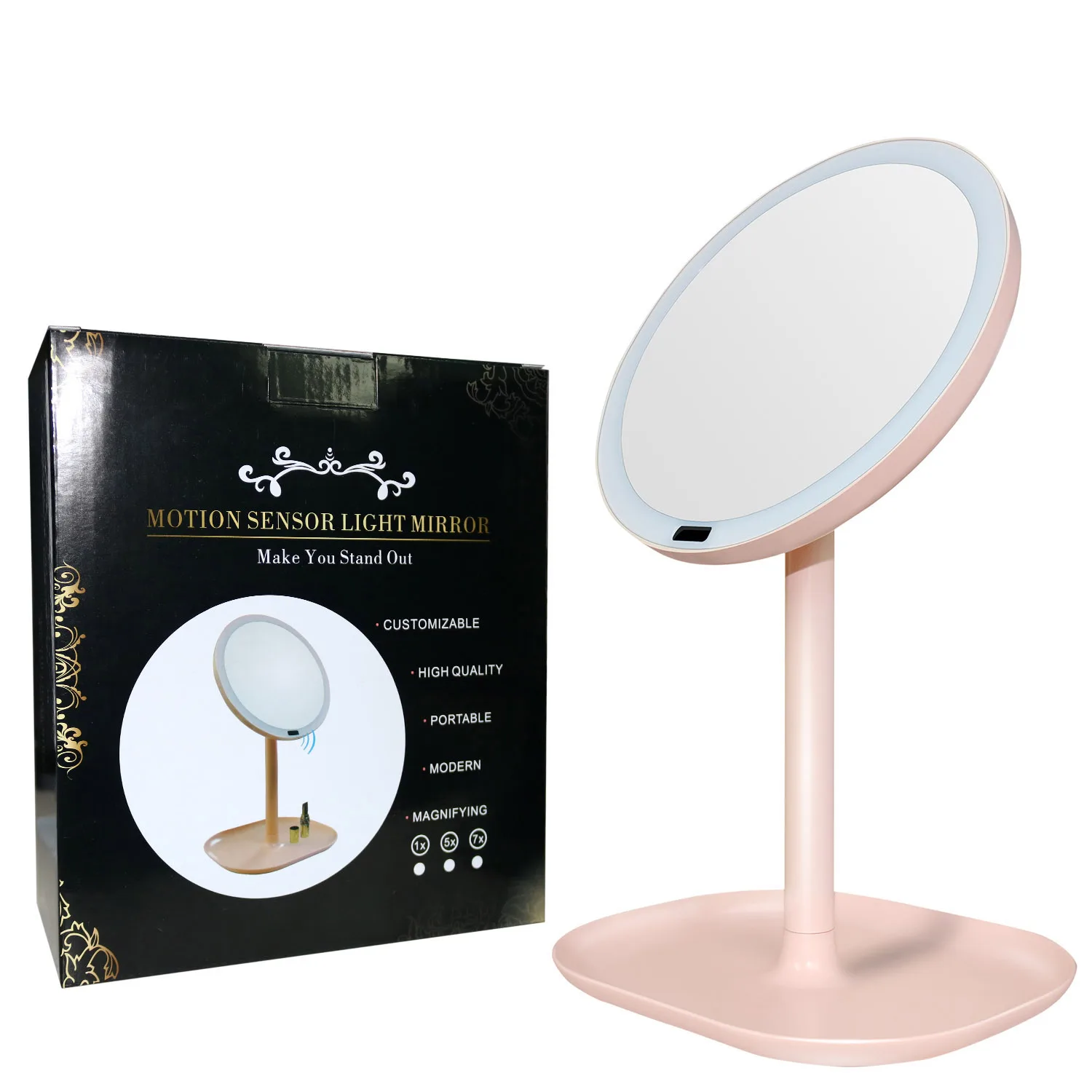 

New Rechargeable Motion Sensor Light Mirror Led Makeup Mirror Rotation Infrared Induction Makeup Mirror Battery Operated or US