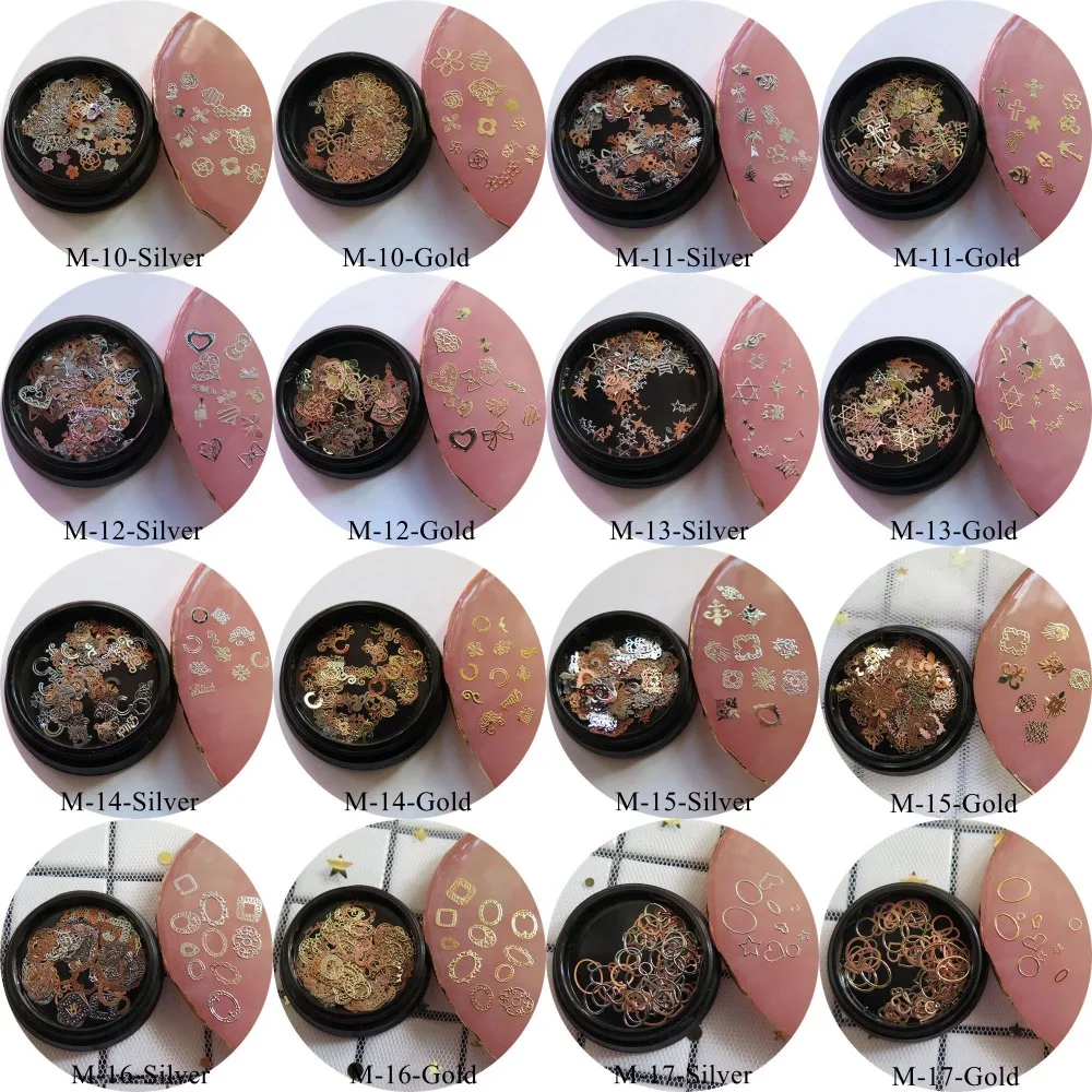 1Jar Nail Art Mix Different Metal Stickers in Jars Flowers Stars Geometric Design mixed Series M10-M17 | Красота и здоровье