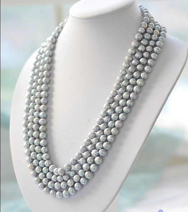 

A P3838 LONG 100" 10mm round GRAY Freshwater cultured pearl necklace