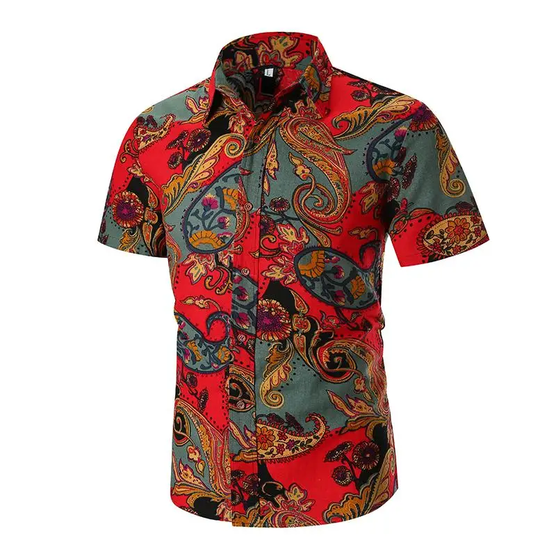 

Linen Shirts Men Blouse Short sleeves Mens Dress Shirts Floral Casual Hawaiian Shirt Mens Clothing Summer New