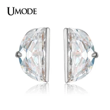 UMODE Women Fashion Jewelry Trendy Rhodium plated 10mm Diameter Half Round CZ Stud Earrings Pendientes Mujer AUE0193B