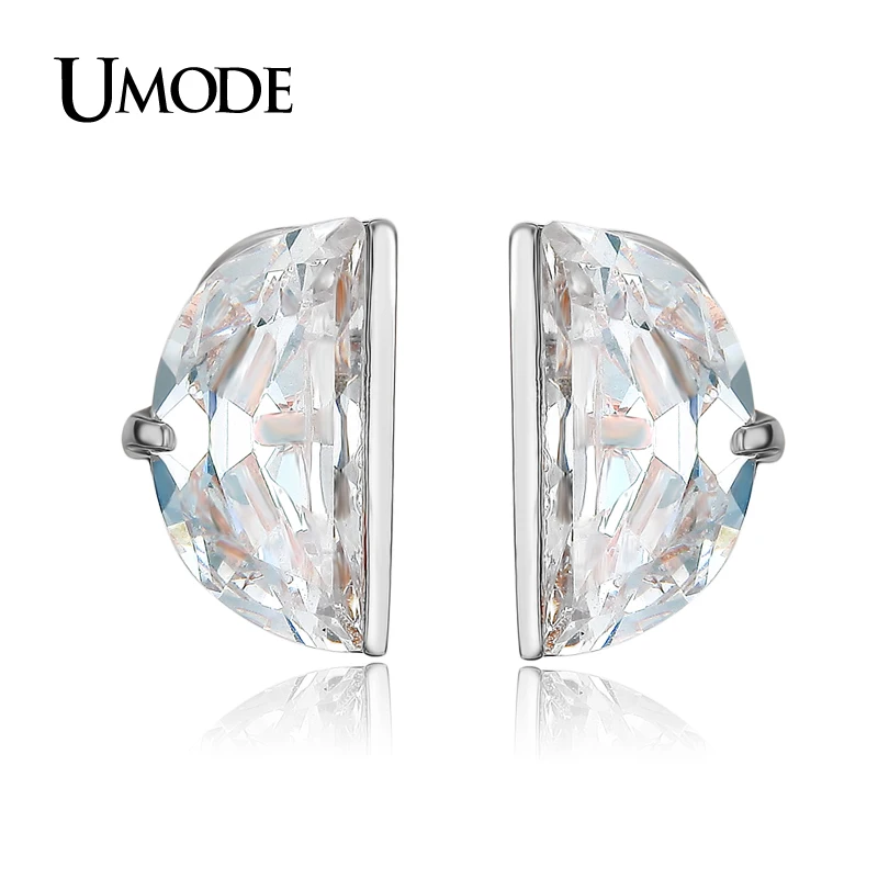 

UMODE Women Fashion Jewelry Trendy Rhodium color 10mm Diameter Half Round CZ Stud Earrings Pendientes Mujer AUE0193B