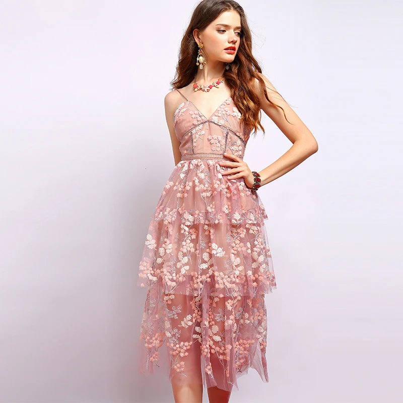 LD LINDA Делла, летнее модное винтажное платье, женское сексуальное платье с v-образным вырезом, на тонких бретелях, с блестками, с вышивкой, элегантные вечерние платья