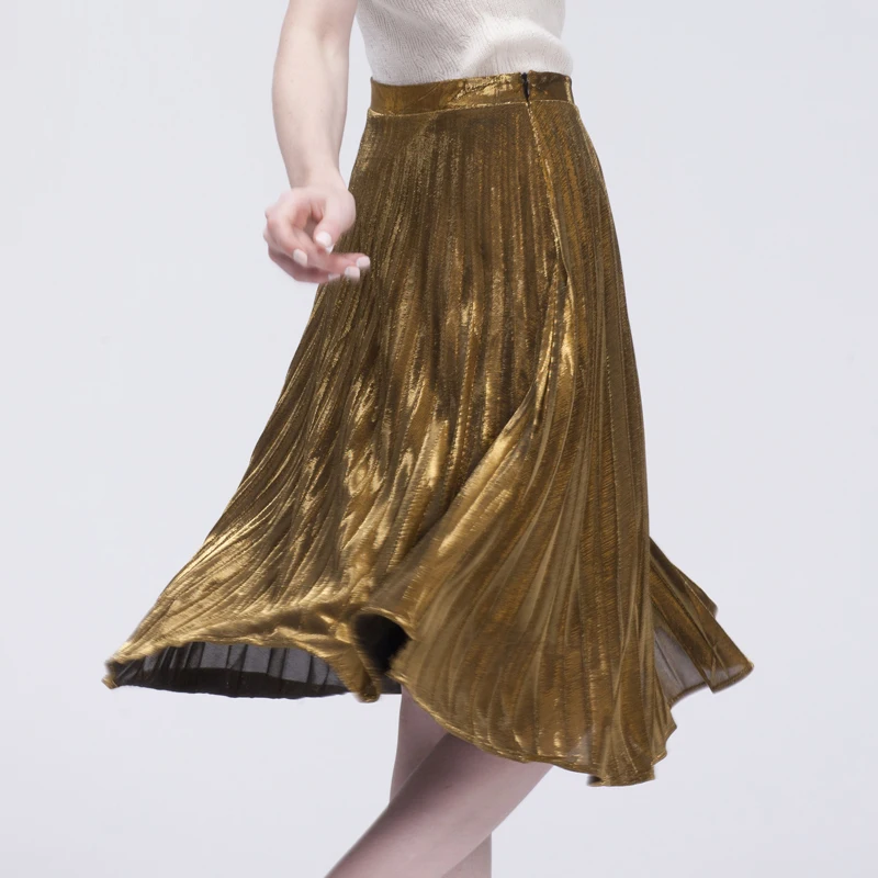 Heydress 2019 модная юбка металлического цвета женская большая длинная Плиссированная