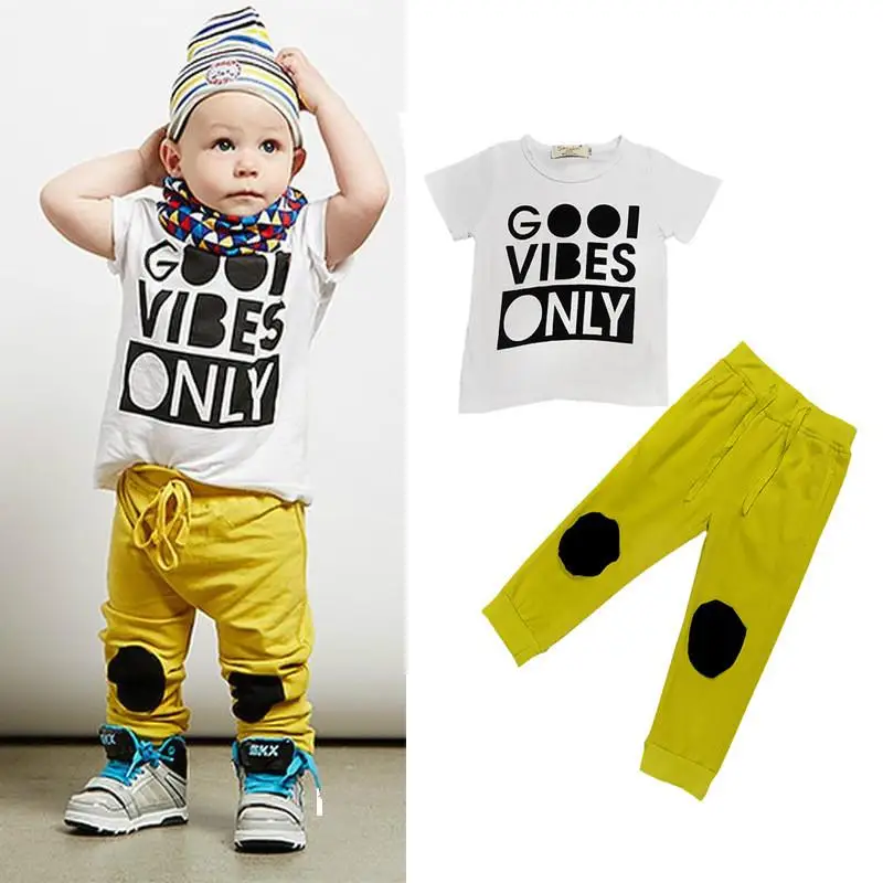 New 2pcs Summer Casual Toddler Children Clothing Set Cotton Kids Suit for Boys Letter Printed T