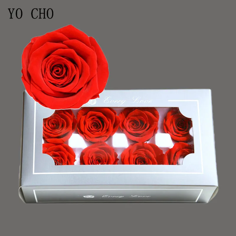 YO CHO 8PCS/Box A Eternal Flower Rose Preserved Fresh Flower Red Roses