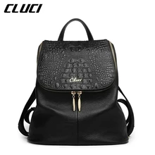 Mochilas de Cuero Genuino Verdadero de Las Mujeres CLUCI Moda Negro/Rosa/Beige/Gris/Púrpura del Cocodrilo Patrón Ocasional de las mujeres Mochilas Bolsas