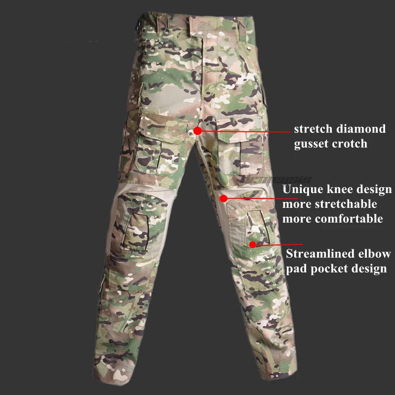 Multicam Tactical Airsoft Uniform Army Combat Clothes Military Hunting Assault Suit with Knee Elbow Pads Tactics Shirt+ Pants