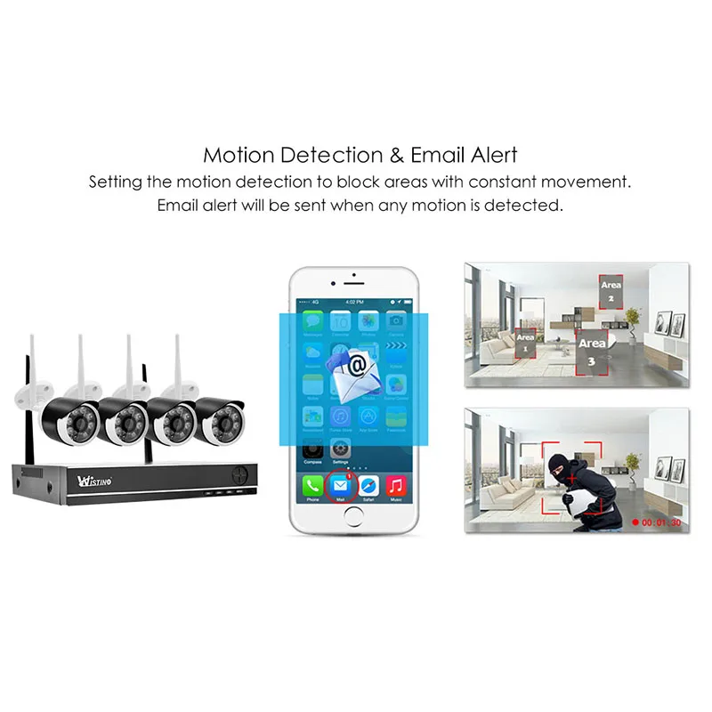 Wistino XMEye 4CH Беспроводной NVR комплект Открытый HD 720P камера видеонаблюдения с WiFi