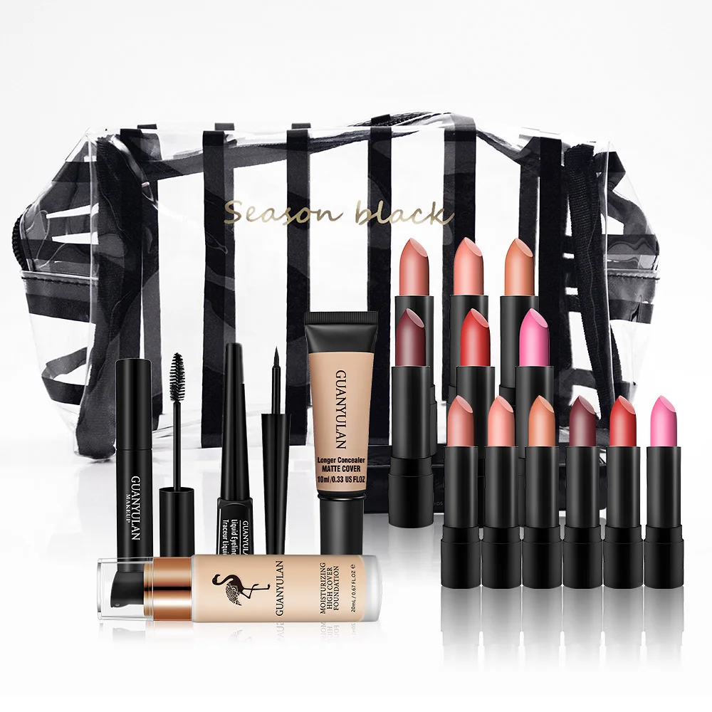 

GUANYULAN 11 Pcs Pro Eye Makeup Set Cosmetics Concealer, Liquid Foundation, Matter Lipstick Mascara Eyeliner With Illuminate B