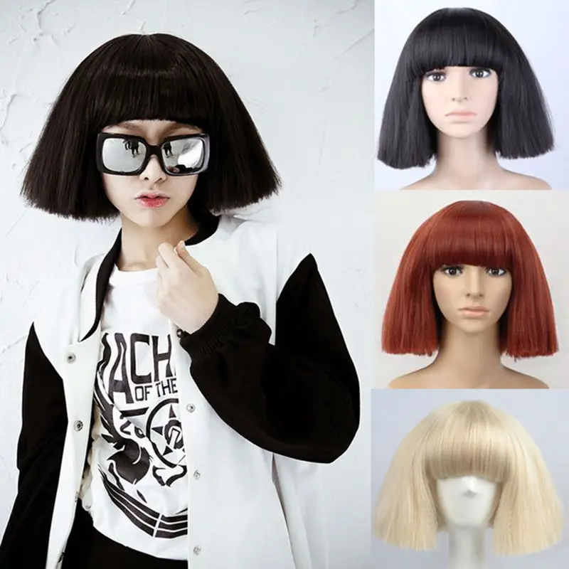 Heat Resistant 31cm Black Dark Brown Creamy White Short Hair Lady