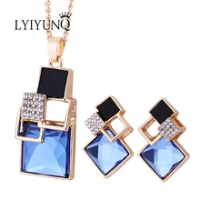 2017 Fashion Brand Square Geometry Jewelry Sets Pandent Necklace Stud Earrings Crystal Magic Space Jewelry Set For Women