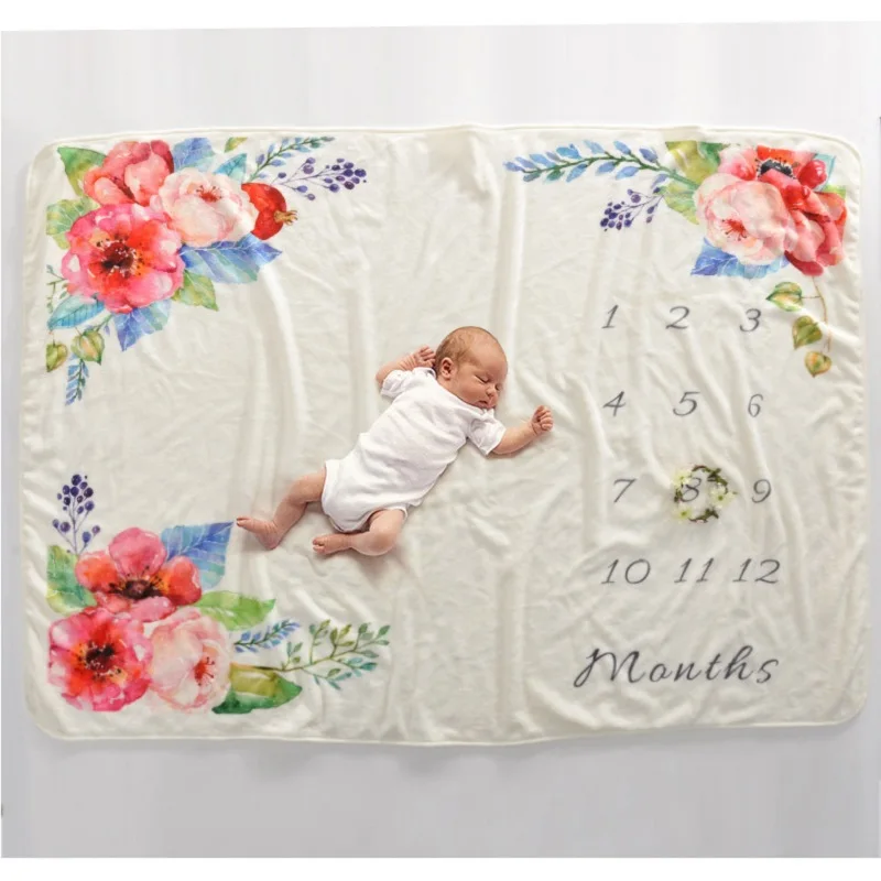 Baby Month Commemorate Blanket For All Seasons Childreb Small Flannel Blanket Newborn Infant Blanket