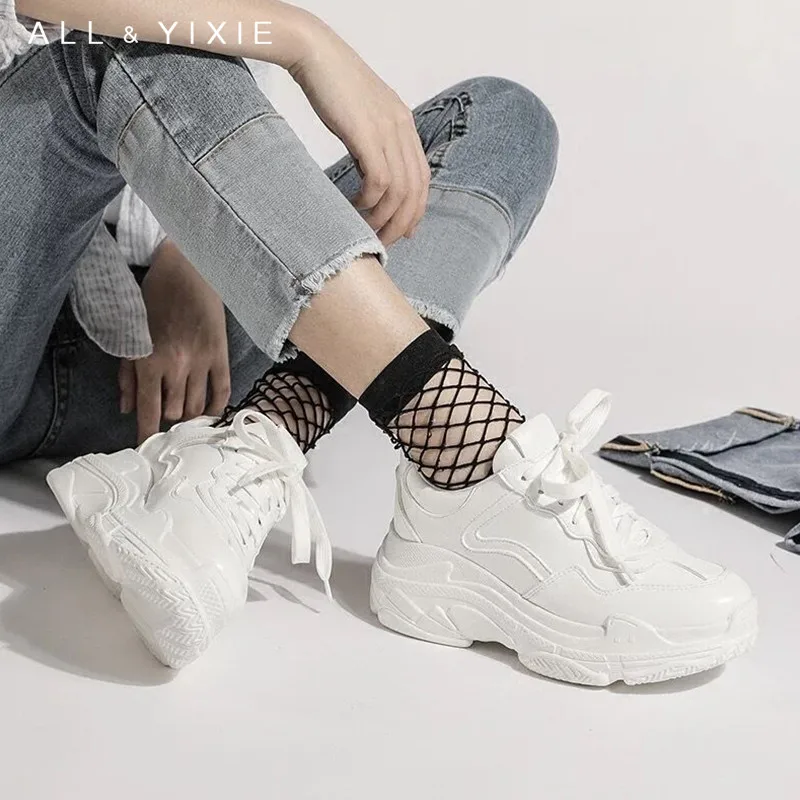 Baratos ALL yixi 2019 nuevo verano blanco malla mujeres Zapatillas moda gruesa inferior Mujer plataforma zapatillas Casual Zapatos De Mujer