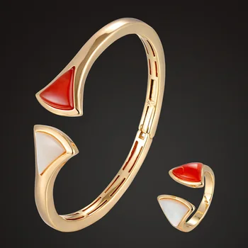 

Zlxgirl fashion Red shell guangdong copper bangle with ring wedding jewelry sets fashion women's wedding bangle ring jewelry