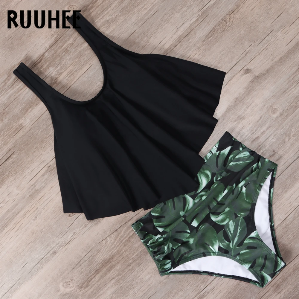 RUUHEE Flamingo Bikini Swimsuit Swimwear Women High Waist Tankini Set Push Up Bathing Suit 2019 Beachwear Plus Size Swimwear