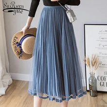 Юбки женские модные женские юбки весна и осень сетки шить плиссированная юбка Высокая талия эластичные юбка женские 1932 50