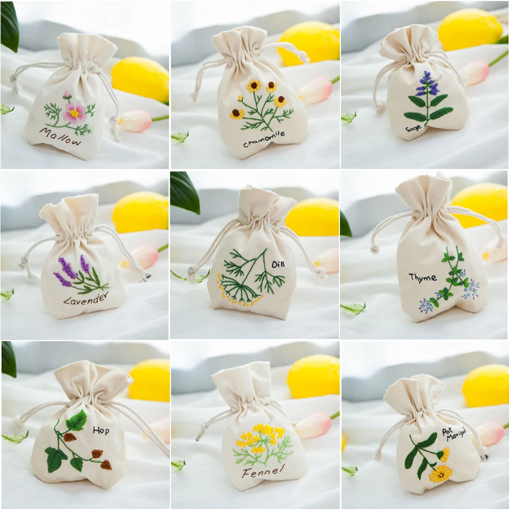 DIY Embroidery Cross Stitch Kit Pouch Canvas Drawstring Bag Handmade Needlework