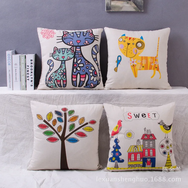 Новинка 2015 горячая Распродажа хлопковая льняная Подушка с принтом кота