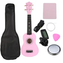 21″ Pink Soprano Basswood Ukulele Uke Hawaii Bass Guitar Guitarra Musical Instruments Set Kits+Tuner+Strings+Strap+Case