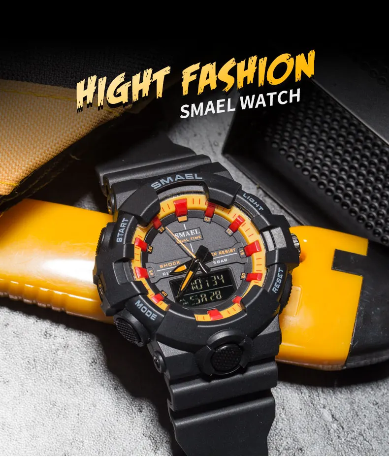 SMAEL Брендовые мужские светодиодный цифровой кварцевые часы с двойным дисплеем многофункциональные военные спортивные часы для мужчин 50 м водонепроницаемые наручные часы