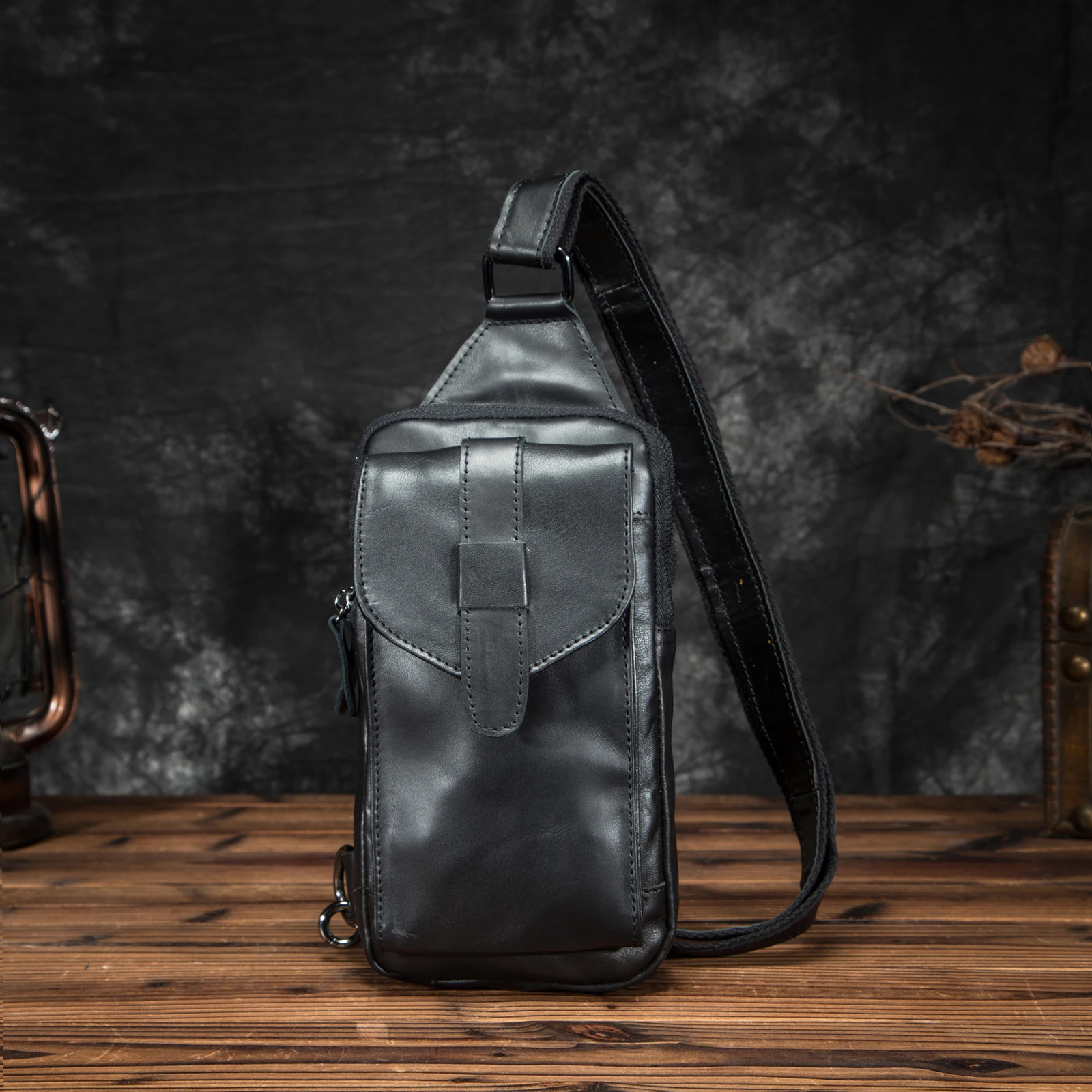 

Original Leather men Casual Fashion Travel Triangle Chest Sling Bag Design 7" Tablet One Shoulder Strap Bag Daypack Male XB571B