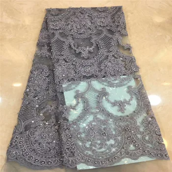 

Madison Luxury Gray Embroidered Net Material Nigerian Tulle Lace Fabric For Wedding African Parties Tulle Lace With Beads+Sequin