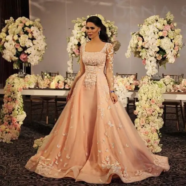 Elegant Long Sleeve Evening Dress 2016 Square Long Party Dress