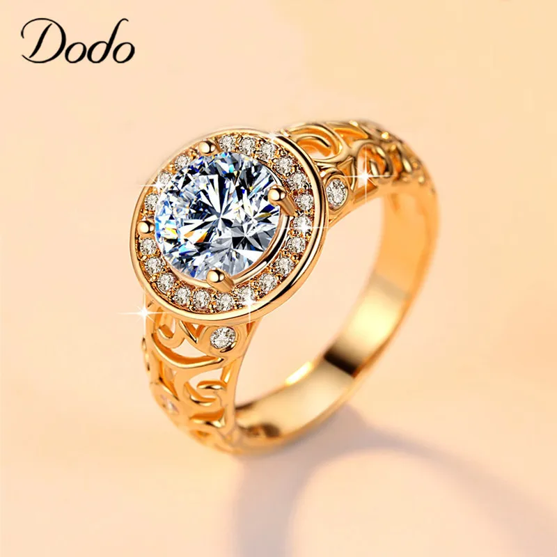 DODO Classic Hollow Round AAA Zircon Ring Luxury Gold Color Wedding Jewelry Rings For Women Femal Men feminino aneis bijoux R244 | Украшения