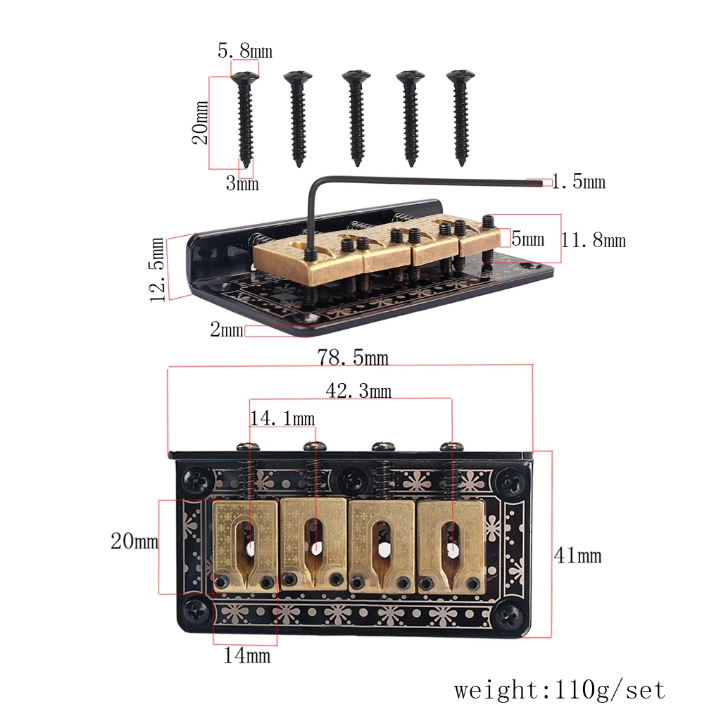 1 Set 4-String Guitar Saddle Bridge for Cigar Box Guitar/Bass Guitar/Ukulele Accessory String Space 14.1mm