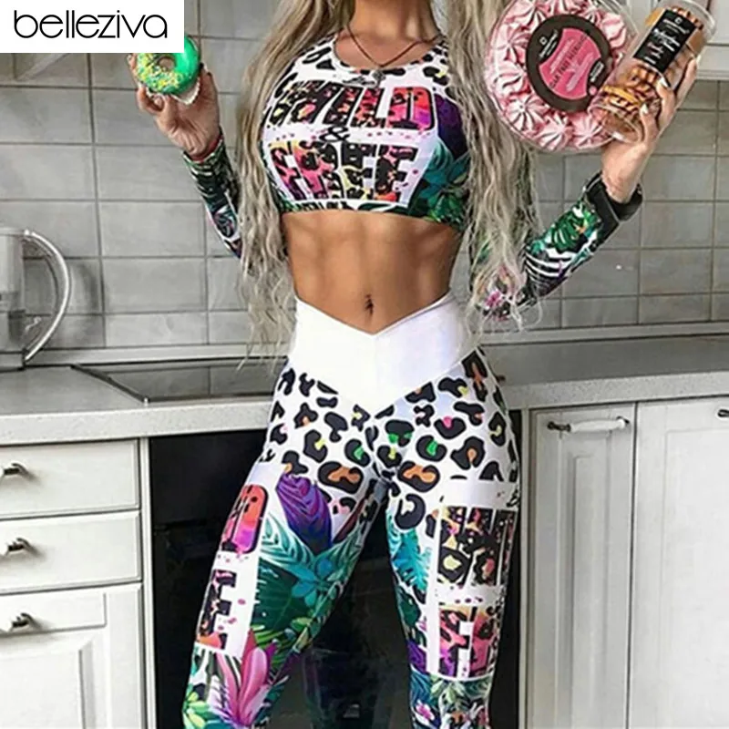 

Belleziva Long Sleeve Top Yoga Leggings Workout Clothes Gym Clothing Yoga Set Fitness Sport Suits Women Tracksuit Gym Sportswear