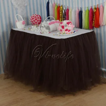 

Chocolate Tulle Tutu Table Skirt Custom Wonderland Tulle Table Skirting Wedding Birthday Baby Shower Party Decoration