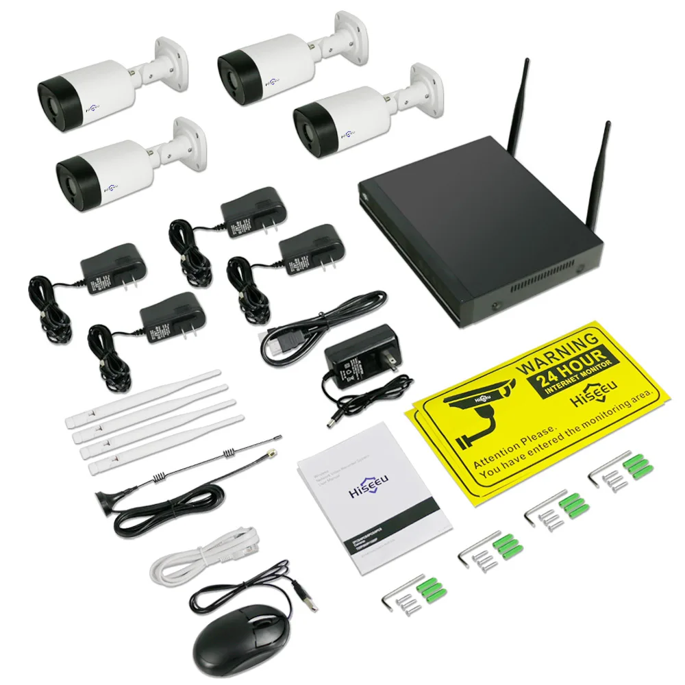 Hiseeu 8CH 1080P Беспроводная CCTV система безопасности 2MP ИК наружная аудио запись ip-камера Водонепроницаемая Wifi NVR комплект видеонаблюдения