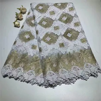 

White African Lace Fabric 2019 High Quality French Nigerian Net Lace Fabric With stones Apply to Party Wedding Dress 5yards/lot