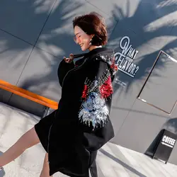 Негабаритных Свободные длинная куртка Женская Весенняя мода бисером блесток флисовое пальто 2019 Новое поступление уличная свободная