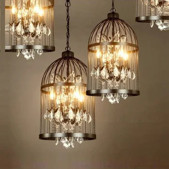 

Crystal bird cage chandelier wrought iron American retro restaurant bar creative bar clothing store industrial wind lamps