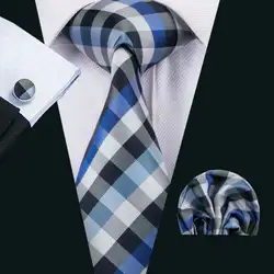 LS-1534 Барри. ван классический Для мужчин галстук 100% шелк синий плед галстук Ханки Запонки Набор для Для мужчин; Свадебная вечеринка Бизнес