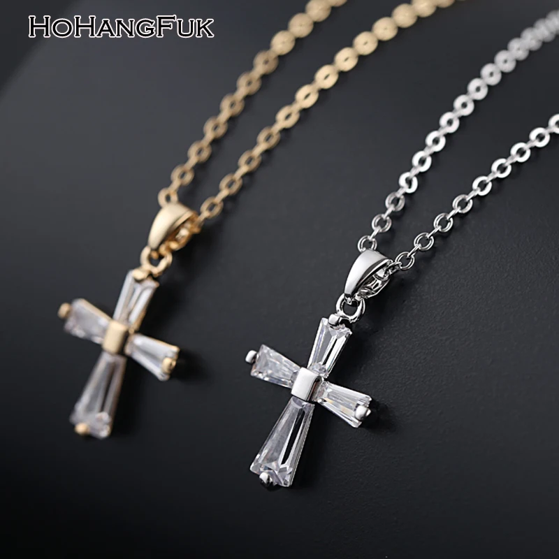 Classic Latin Cross CZ Pendant Necklace For Women Gold Color With Cubic ...