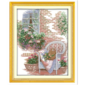 

Outside the house Embroidery Cross Set Home Decor 11CT 14CT Printed On Canvas Chinese Counted Cross Stitch Pattern Needlework
