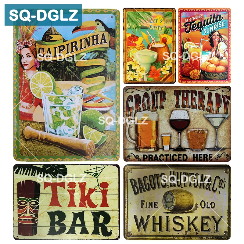 

[SQ-DGLZ]CAIPIRINHA License Plate Tequila SUNRISE Wall Decor Tiki Bar Tin Sign Vintage WHISKEY Metal Sign GROUP THERAPY Plaques